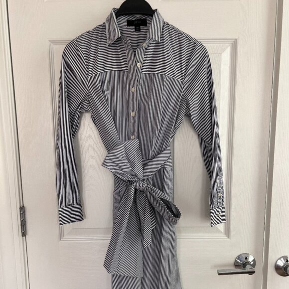 J. Crew Striped Shirtdress with Removable Sash/Bow - Picture 1 of 4